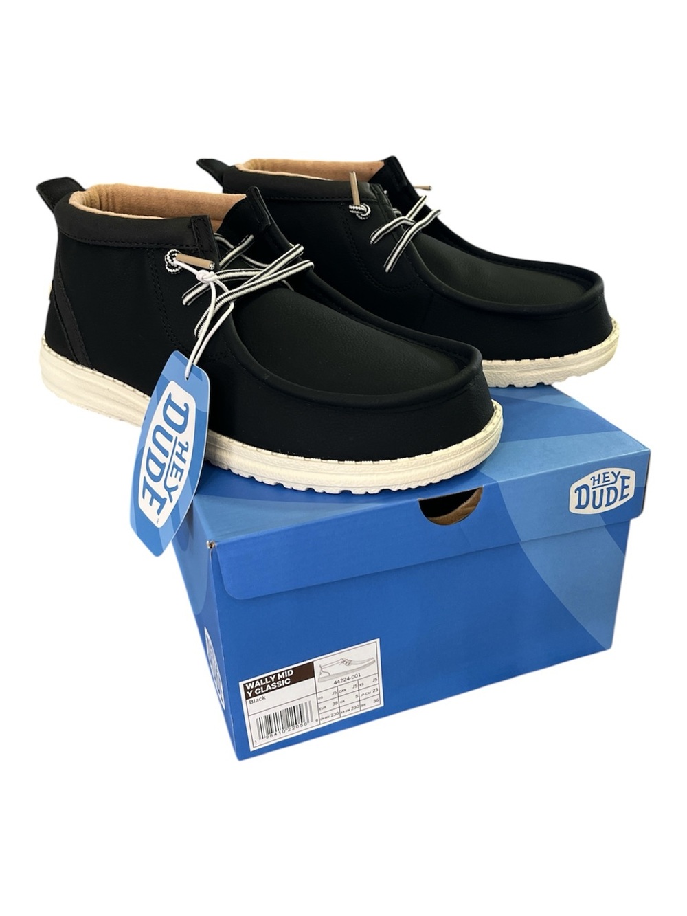 Hey Dude Wally Mid Y Classic Youth Boys Black Chukka Shoes Size J5 NIB